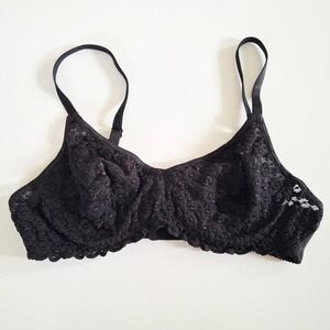 34A Vintage Olga Stretch Black Lace Underwire Bra adjustable straps gothlingerie